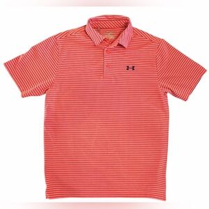 Under Armour Polo Men’s Medium Salmon and Navy Striped Heatgear